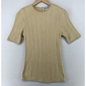 CARLISLE SPORT Sweater M Silk Herringbone Round Neck Short Sleeve Beige HK VTG
